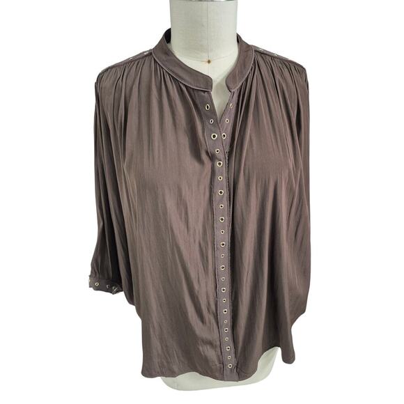 Chicos Flowy Blouse Chocolate Brown Sz 16/18 XL Batwing Sleeves - Picture 2 of 7